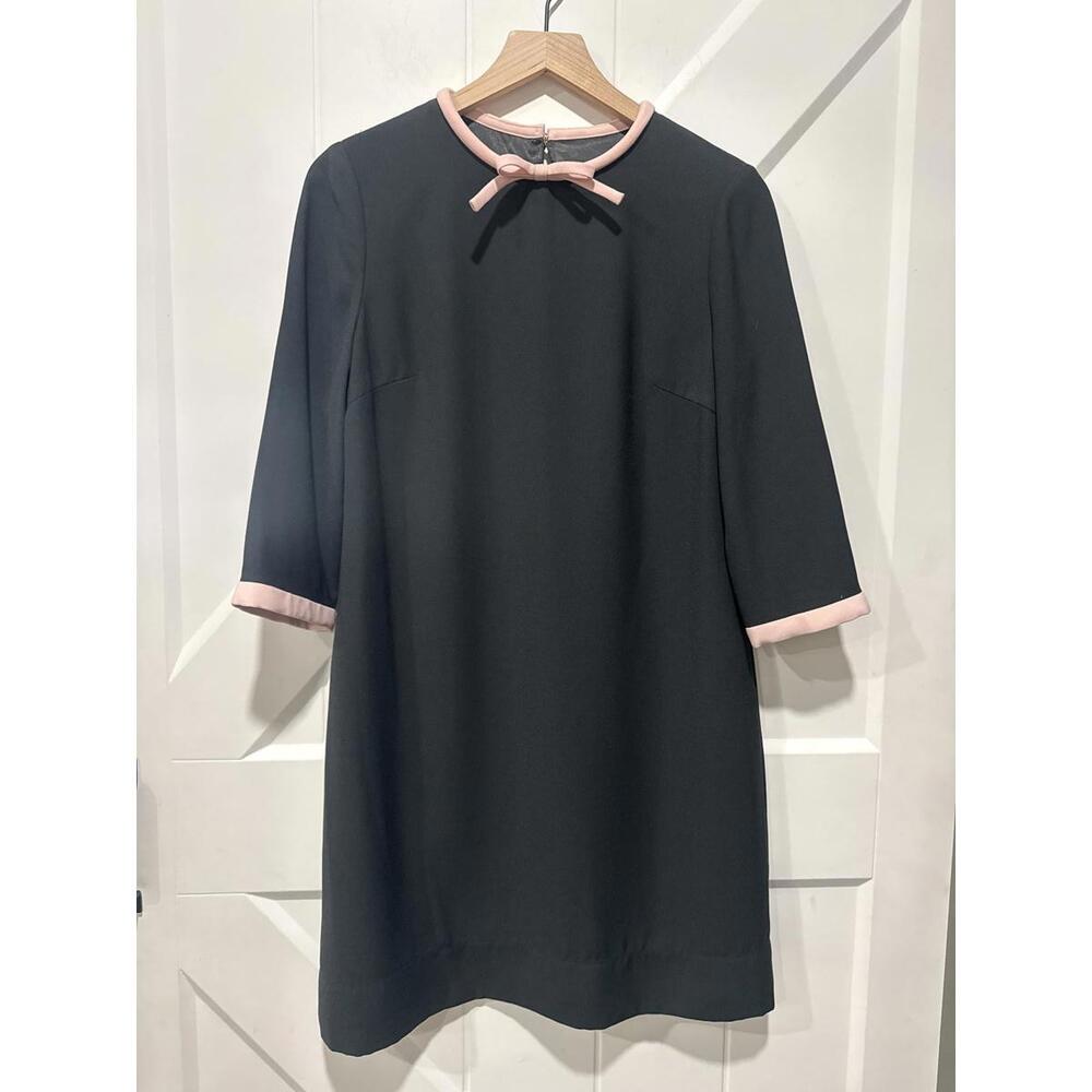 Ted Baker Elanor Dark Grey Dress with Pink Trim and Bow Detail Size 2